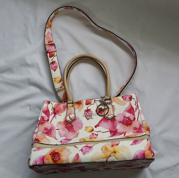 Guess Floral Faux Leather Handbag - Detachable Shoulder Strap - Picture 2 of 9